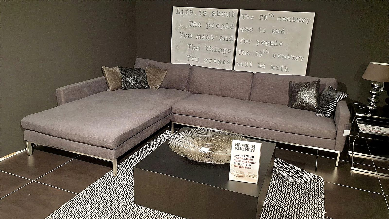 Ecksofa 198 x 327 cm, Bezug: Stoff Bronco 1-6490-094, Gestell: Edelstahl