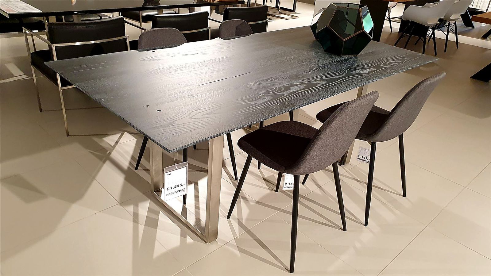Esstisch 200 x 100 cm, Eiche Onyx 40 mm mit Fase, U-Profil Edelstahl
